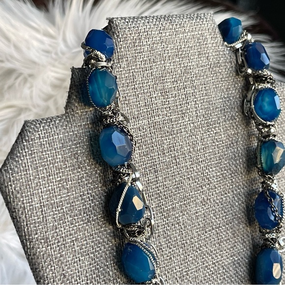 NAKAMOL Grungy Style Blue Chunky faceted Semi-Precious Stones Mixed Metal Chains - Picture 8 of 12